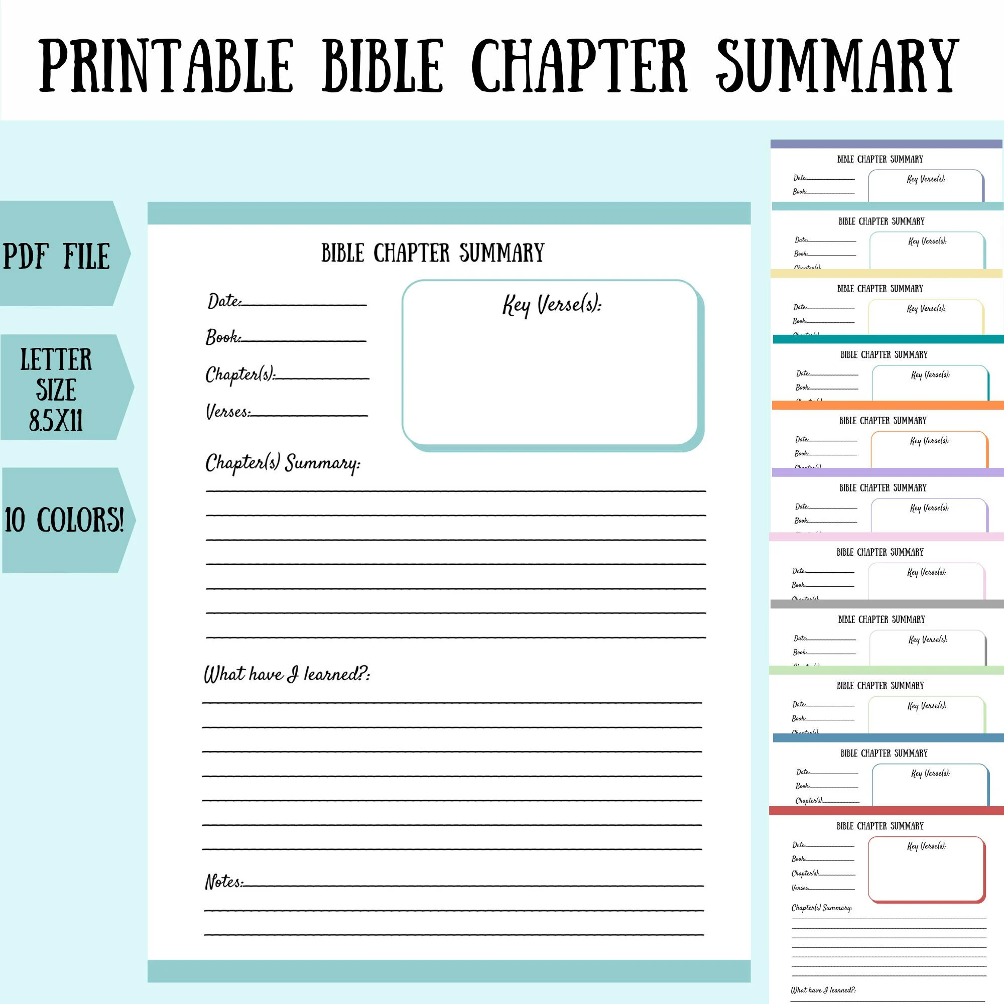 Bible Study Planner Printable Bible Chapter Summary Print At Home Bible Journal Pages Bible Study Pages Faith Journal Etsy