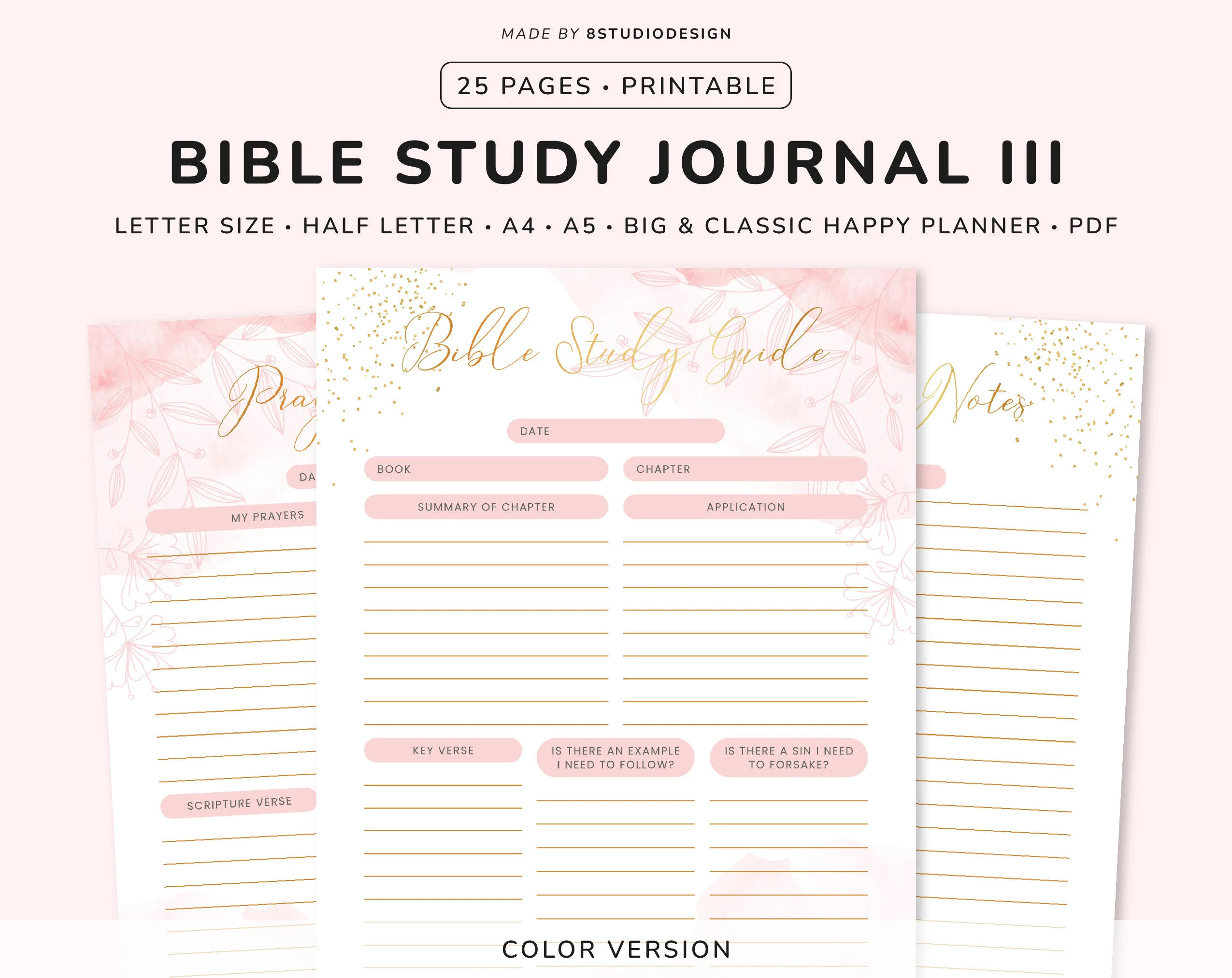 Bible Study Planner Template Planner Printable Prayer Journal Christian Planner Bible Study Journal Bible Journal Happy Planner Etsy