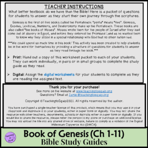 Bible Study Questions Book Of Genesis Ch 1 11 Worksheet Lesson Activity Classful
