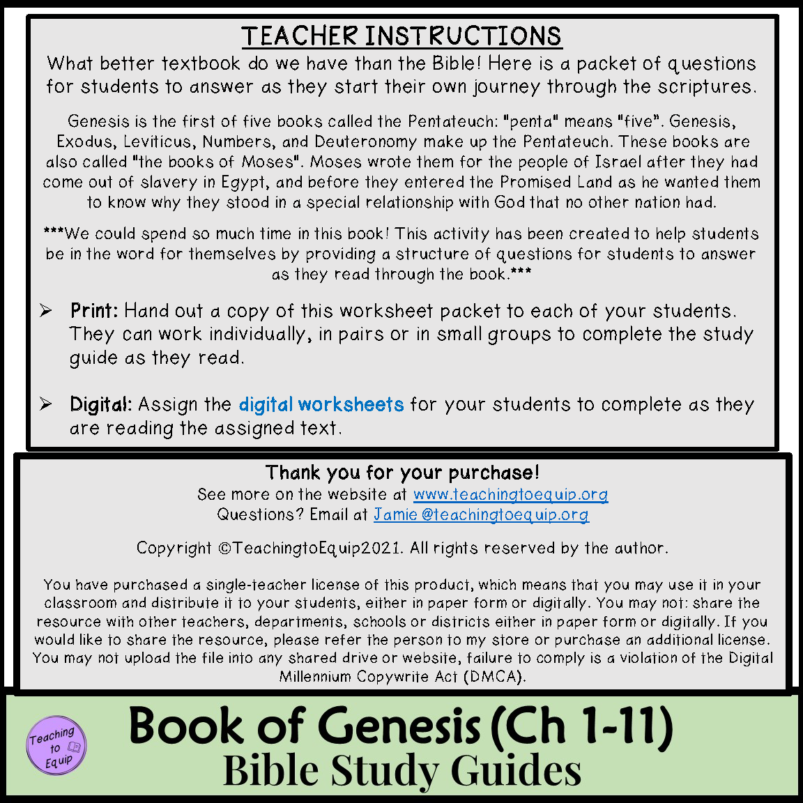 Bible Study Questions Book Of Genesis Ch 1 11 Worksheet Lesson Activity Classful