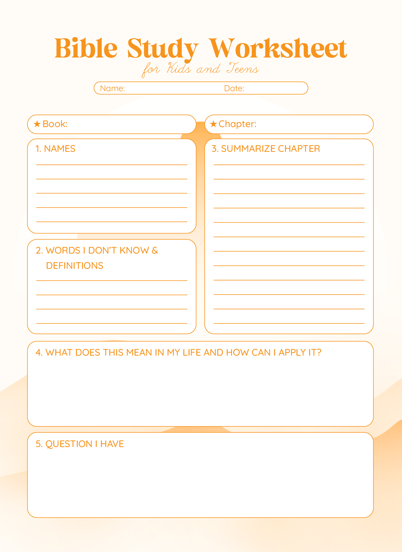 Printable Bible Study Worksheets for Girls