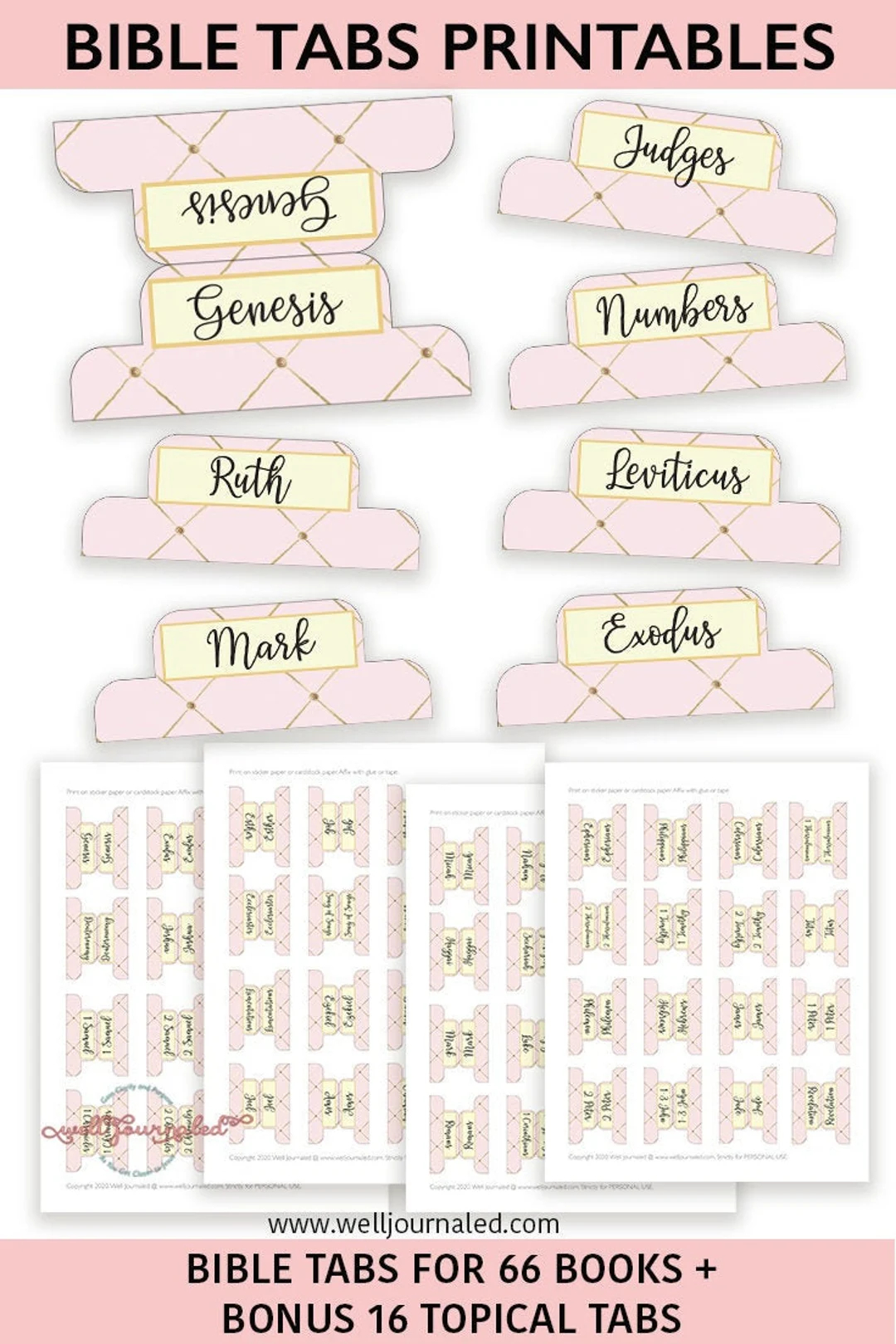 Bible Tabs Printable For Journaling Bible Digital Bible Tabs Bible Divider Label Tabs For Old And New Testament Pink PDF Download Etsy