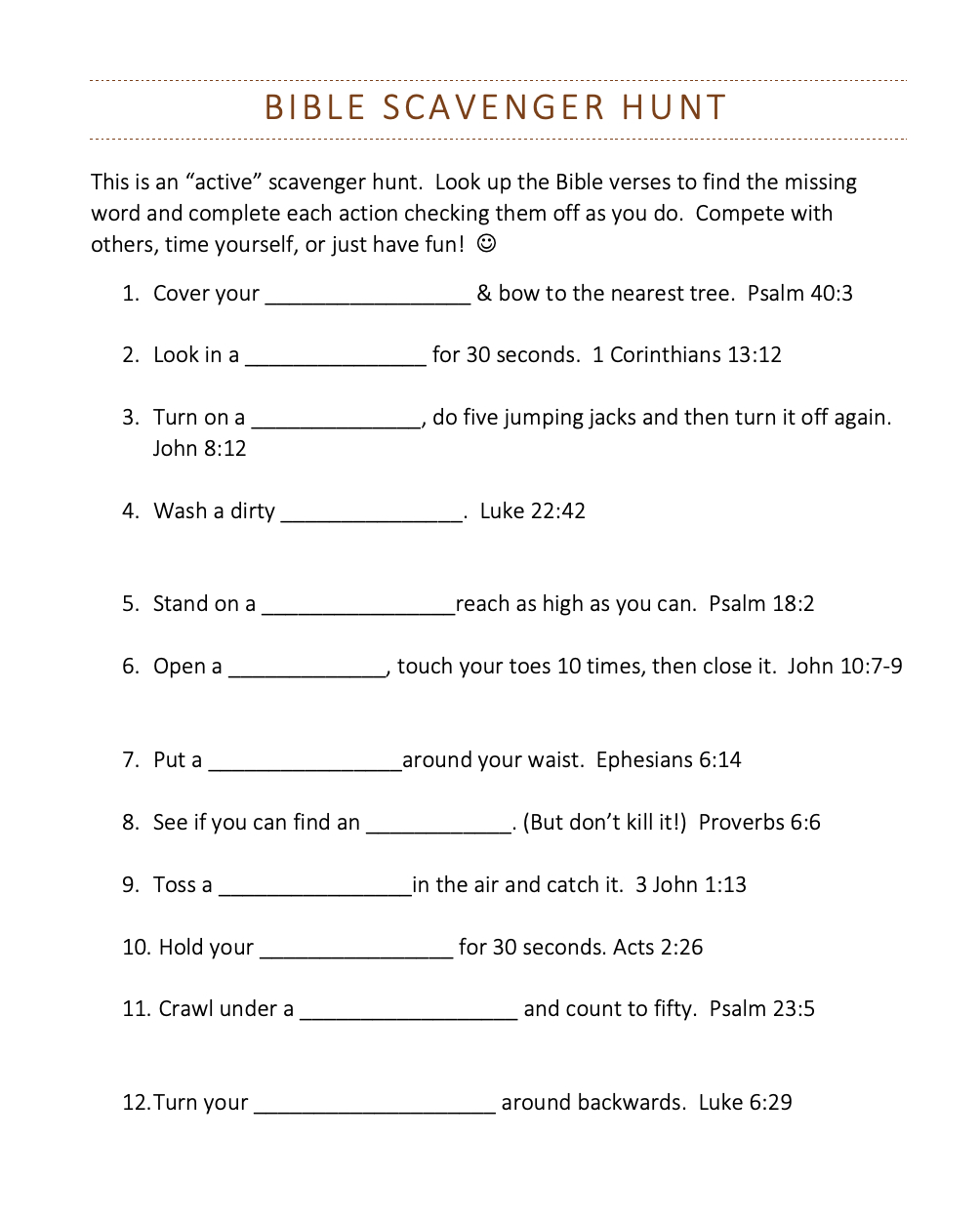 Bible Treasure Hunt Christian Scavenger Hunt Ideas Worksheets Library
