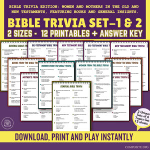 Bible Trivia Game Pack Set 1 U0026 2 12 Printables Bible Study Quiz Church Activity Fun Study Games For Adults Kids Instant Download PDF Etsy