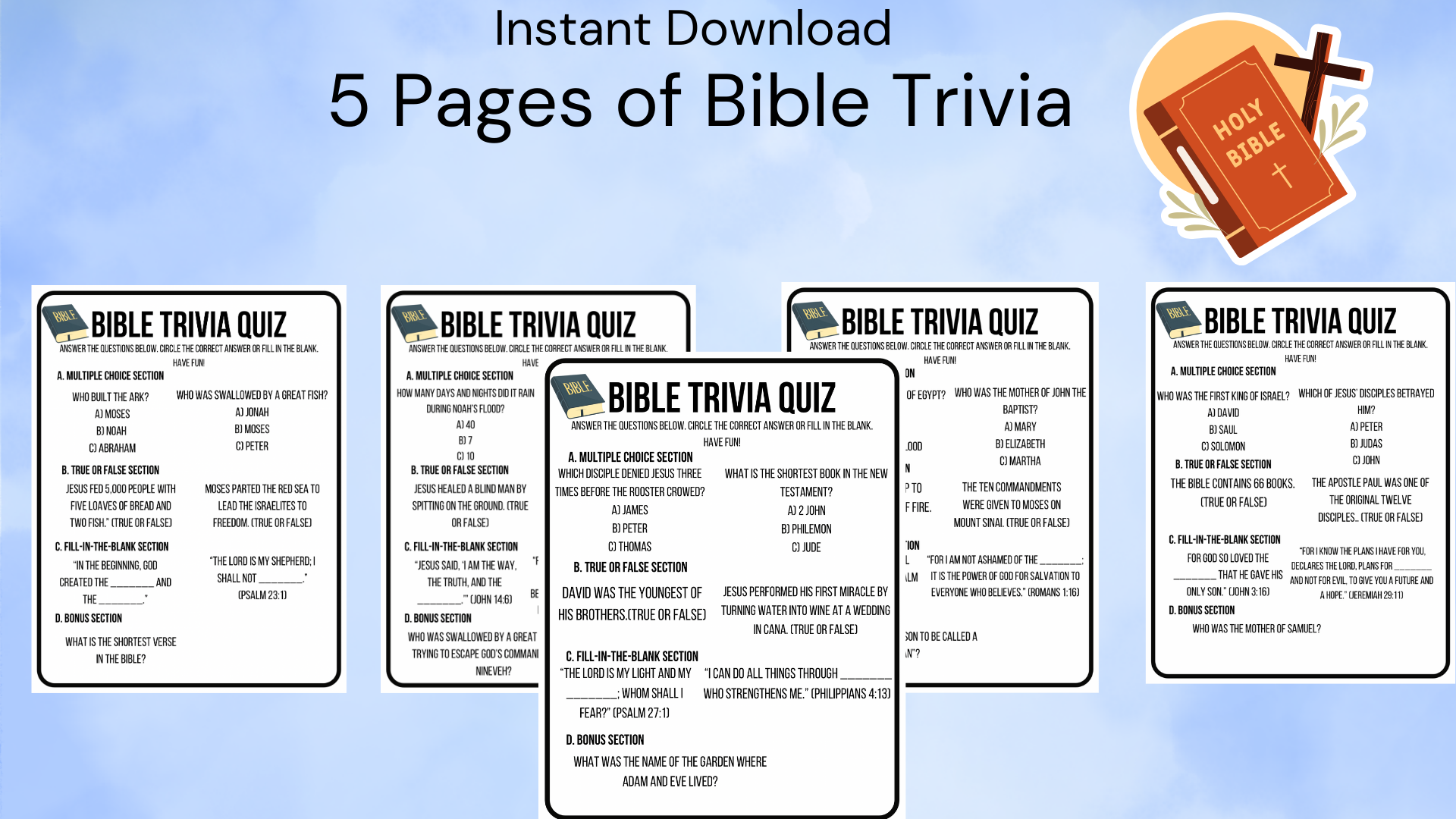 Bible Trivia Quiz Sheets Printable Bible Questions Answer Key Fun For All Ages Classful