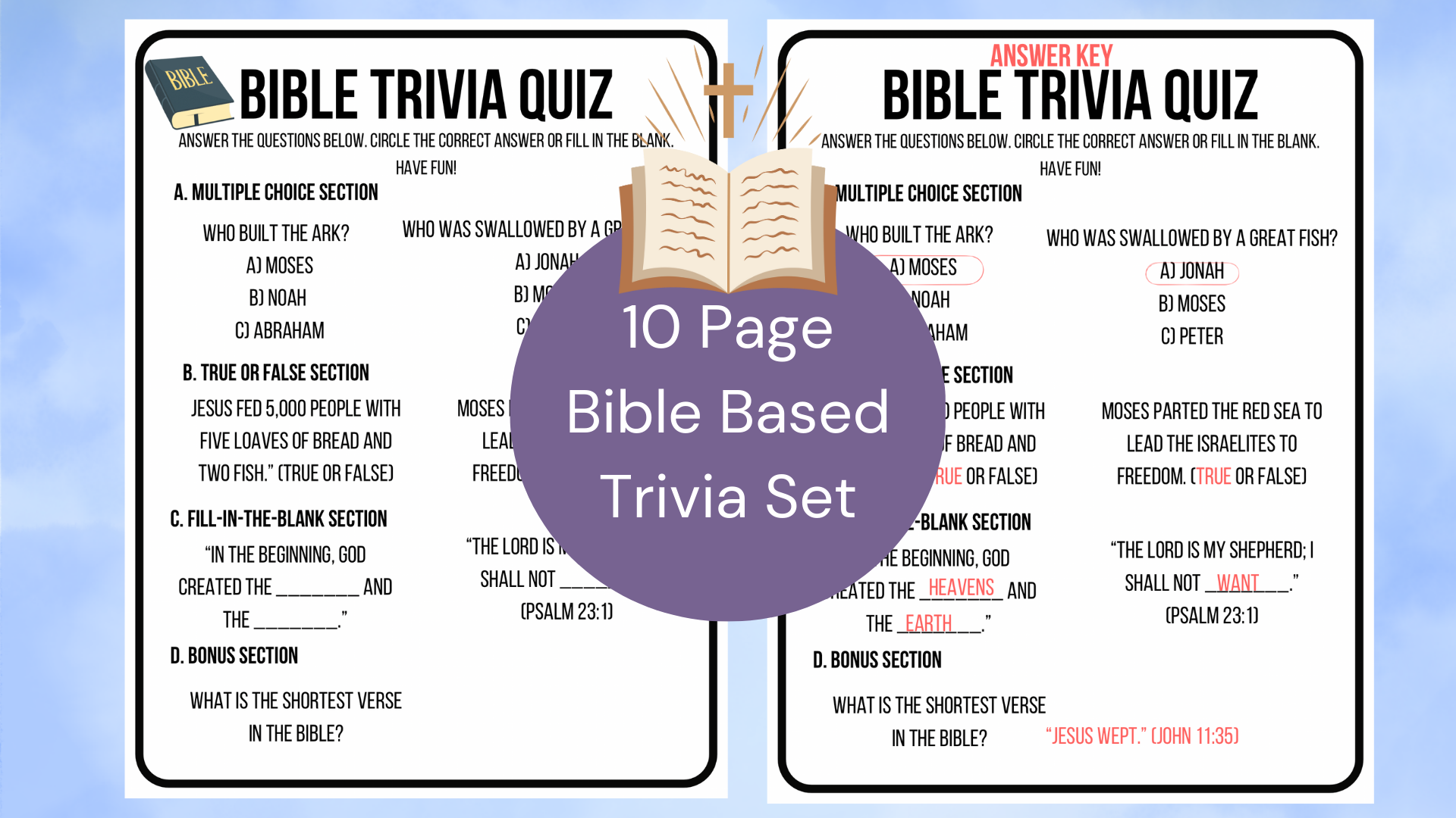 Bible Trivia Quiz Sheets Printable Bible Questions Answer Key Fun For All Ages Classful