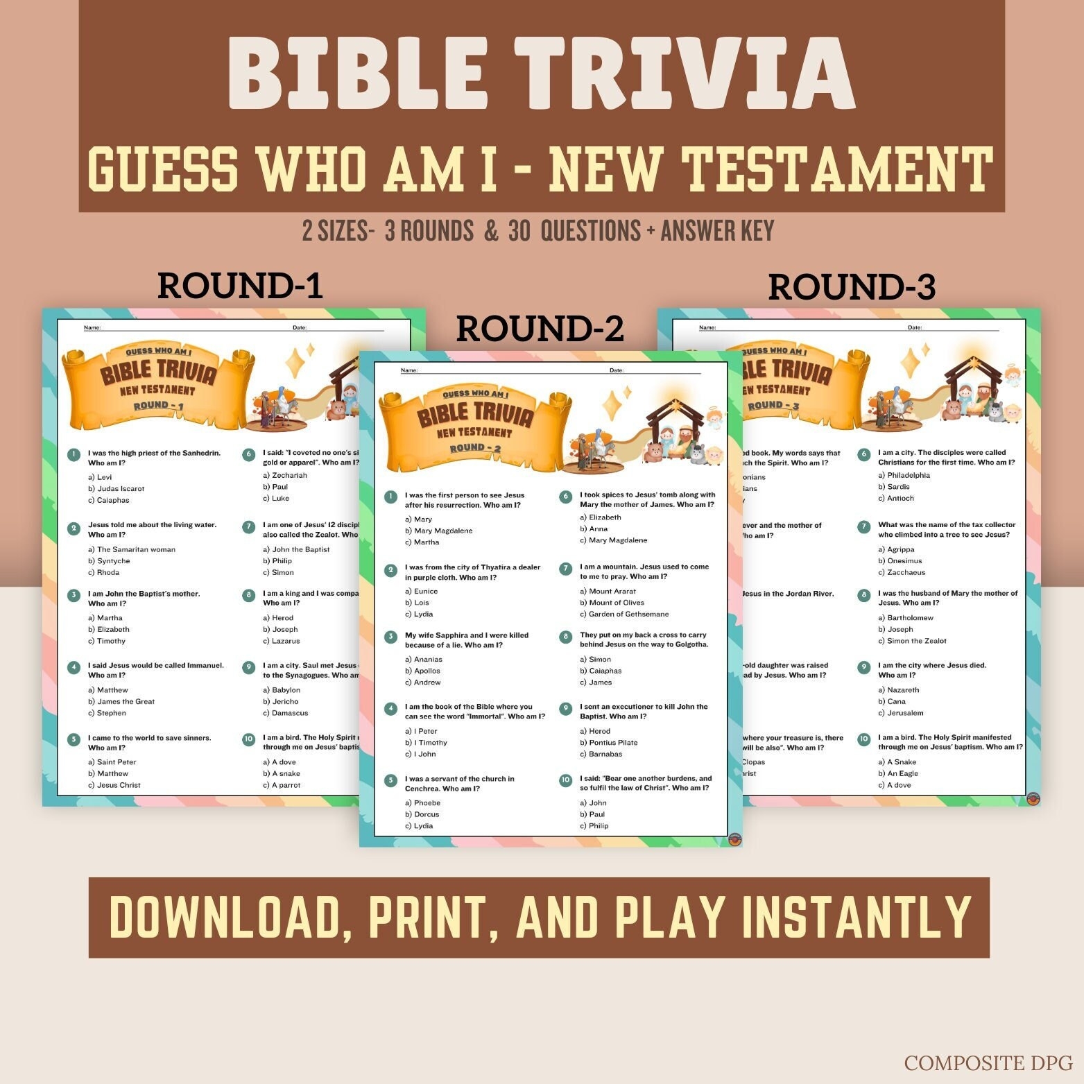 Bible Trivia Who Am I New Testament Game Printable I Total 3 Rounds I Bible Quiz I Church Activity I For Adults Kids I Instant Download I Etsy