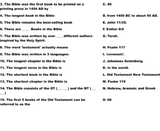 Bible Trivia Worksheet WordMint