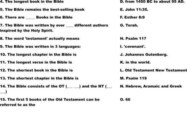 Bible Trivia Worksheet WordMint