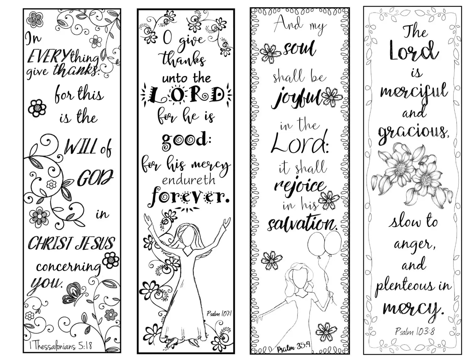 Bible Verse Bookmarks On Thankfulness B W Color Your Own Print And Cut Etsy
