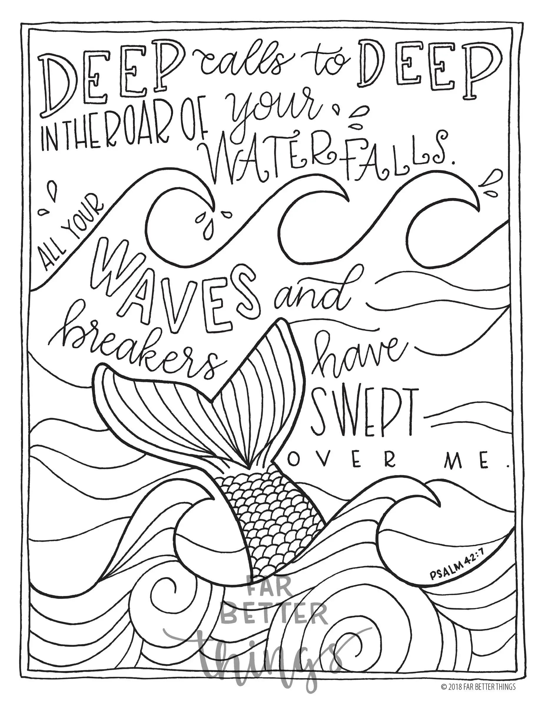 bible verse coloring page psalm 42 7 printable coloring page bible coloring page christian kids activity sunday school craft mermaid etsy ireland