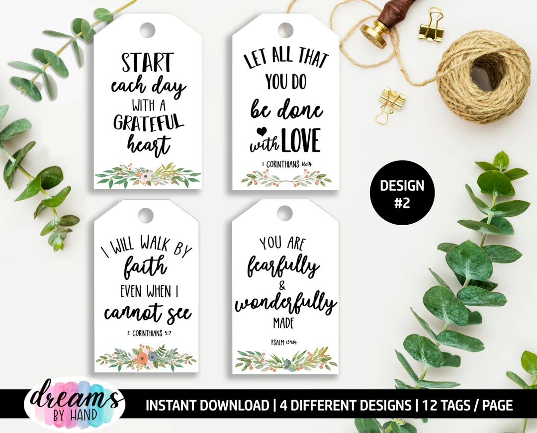Bible Verse Gift Tags Christian Scripture Encouragement digital Download Etsy