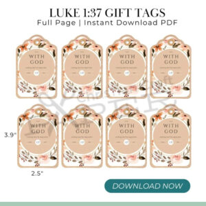 Bible Verse Gift Tags Luke 1 37 Digital Download Christian Craft Paper