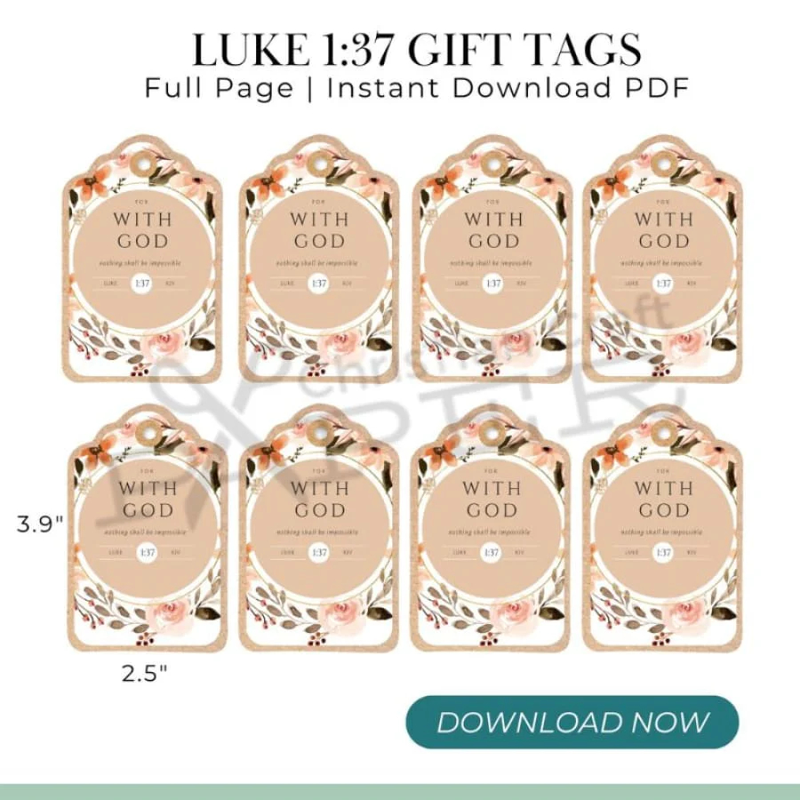 Bible Verse Gift Tags Luke 1 37 Digital Download Christian Craft Paper