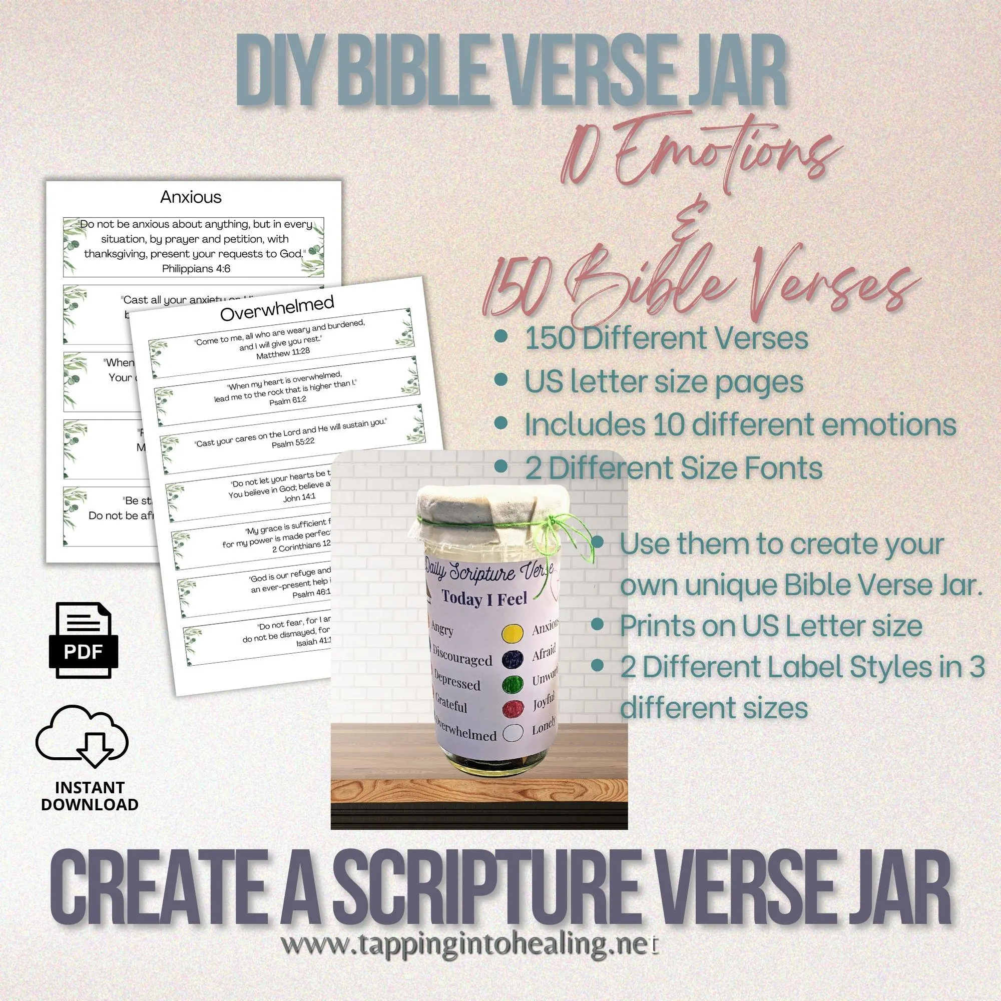 Bible Verse Jar DIY Scripture Jar Printable Bible Verses For Emotions Printable Bible Verses Daily Bible Verse Christian Gift Etsy
