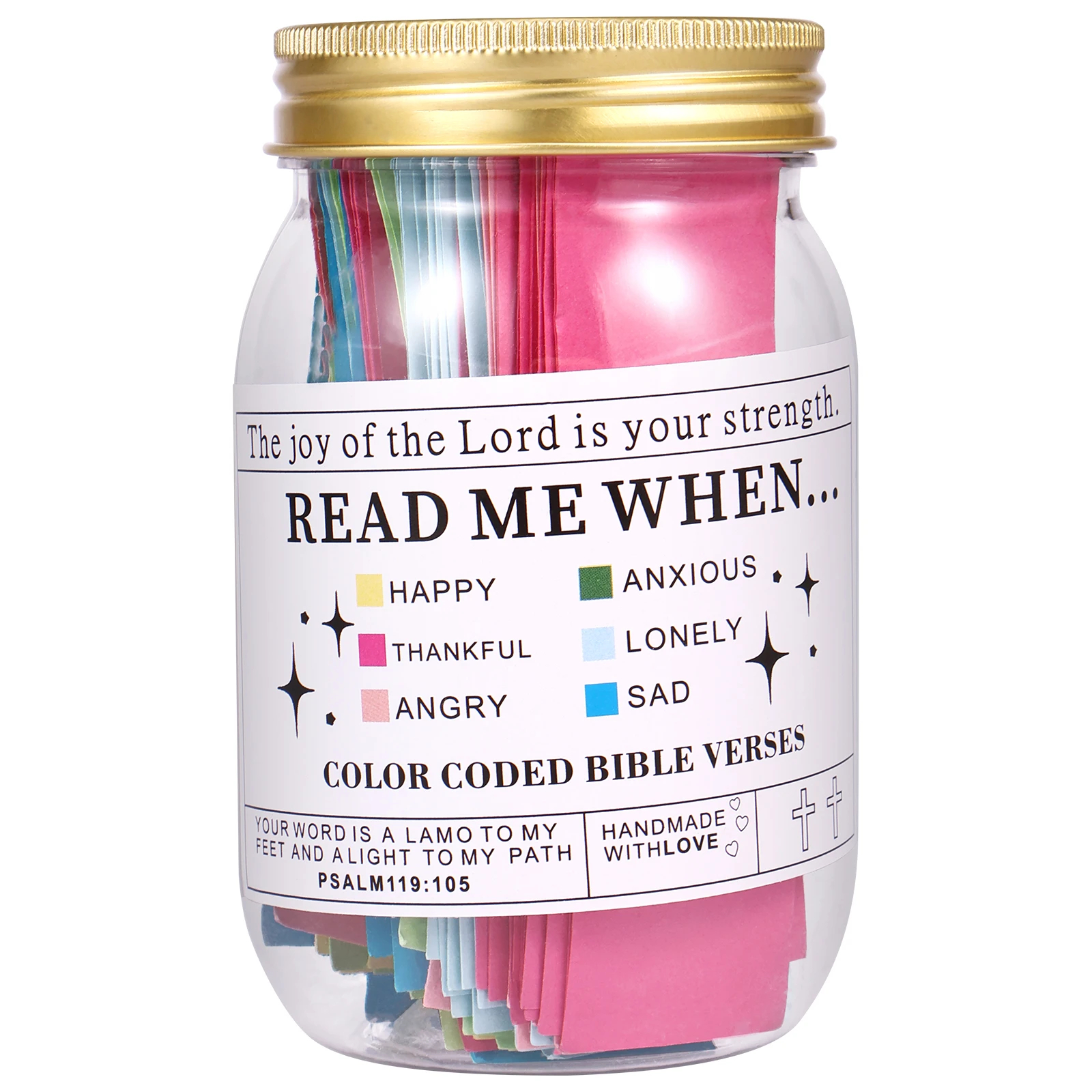 Bible Verse Jar For Emotions And Feelings 60 Color Coded Bible Verses Jars Handmade Bible Verse Cards 16 Oz Portable Scripture