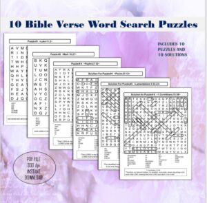 bible verse word search puzzles 10 bible verses for adults seniors kids inspirational messages sunday school bible class activity pages etsy