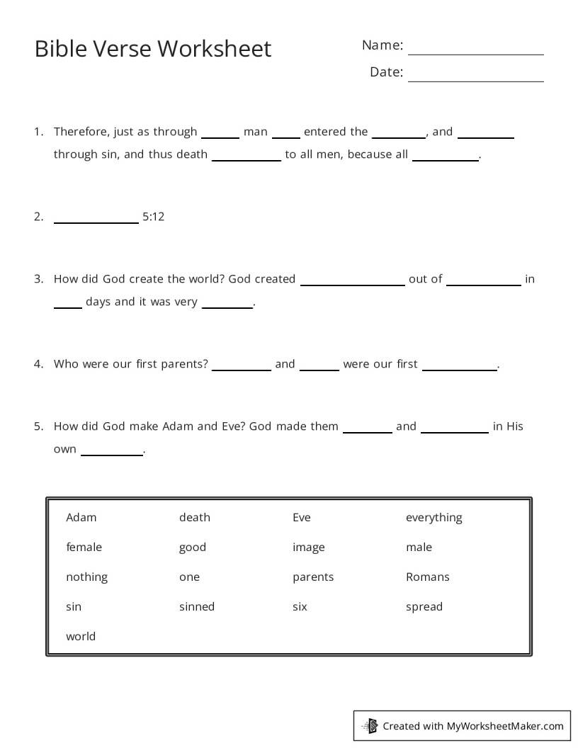Bible Verse Worksheet My Worksheet Maker Create Your Own Worksheets