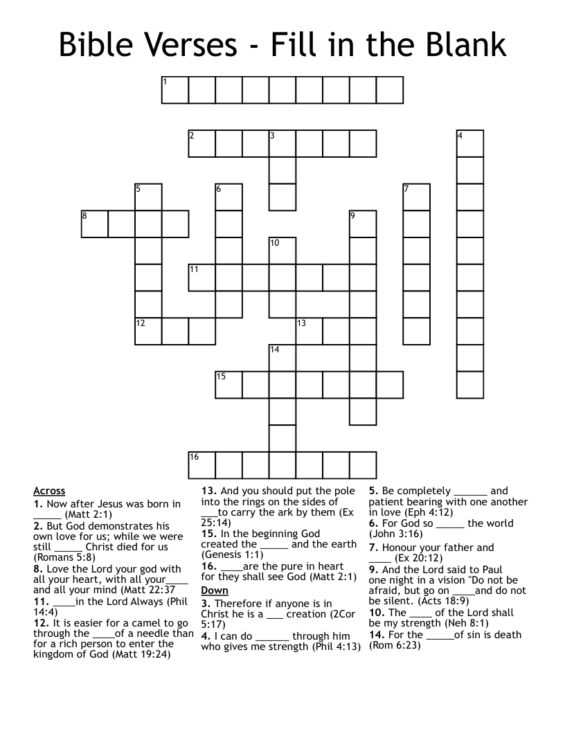 Bible Verses Fill In The Blank Crossword WordMint
