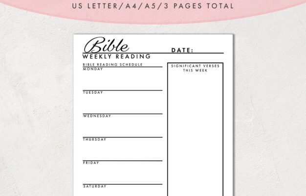 Bible Weekly Reading Plan Template Printable Journal Pages Christian Notes Planner US Letter Size A4 And A5 Etsy