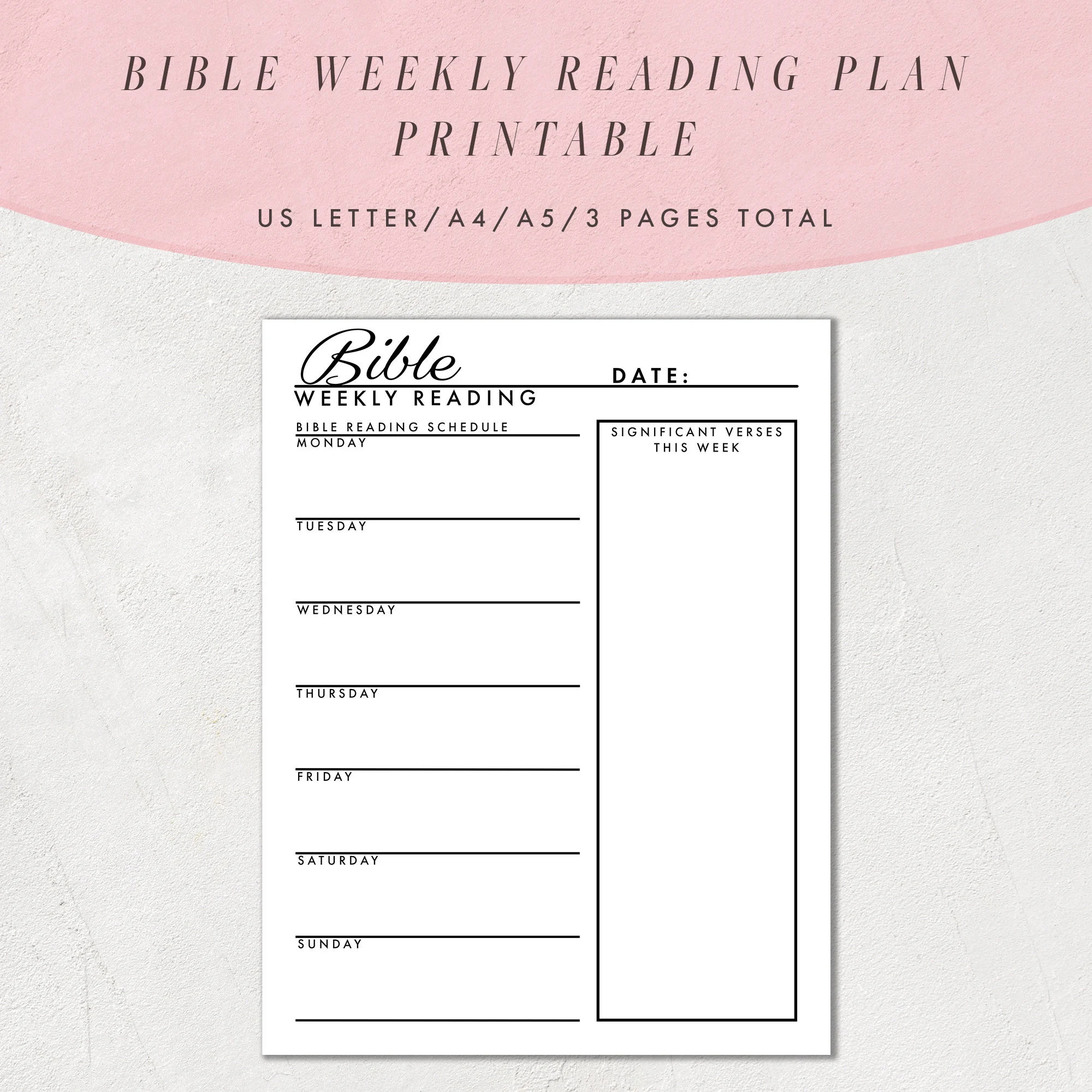 bible weekly reading plan template printable journal pages christian notes planner us letter size a4 and a5 etsy