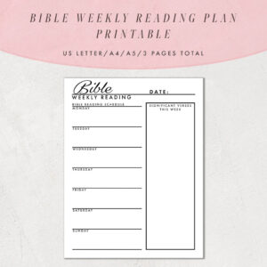 Bible Weekly Reading Plan Template Printable Journal Pages Christian Notes Planner US Letter Size A4 And A5 Etsy