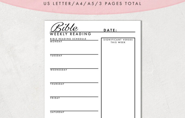 Bible Weekly Reading Plan Template Printable Journal Pages Christian Notes Planner US Letter Size A4 And A5 Etsy
