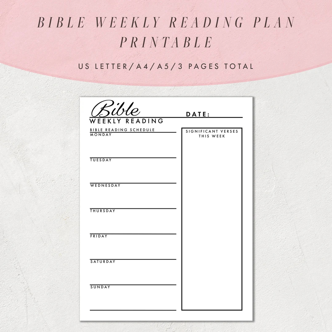 Bible Weekly Reading Plan Template Printable Journal Pages Christian Notes Planner US Letter Size A4 And A5 Etsy