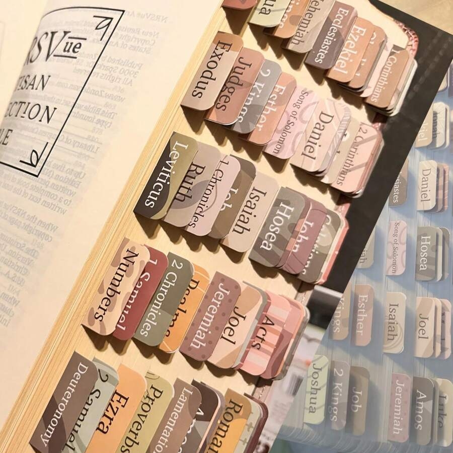 Bible With Tabs And Notes 75 Laminated Labels For Old New Testament Large Print Neutral Colors Boho Bible Tabs