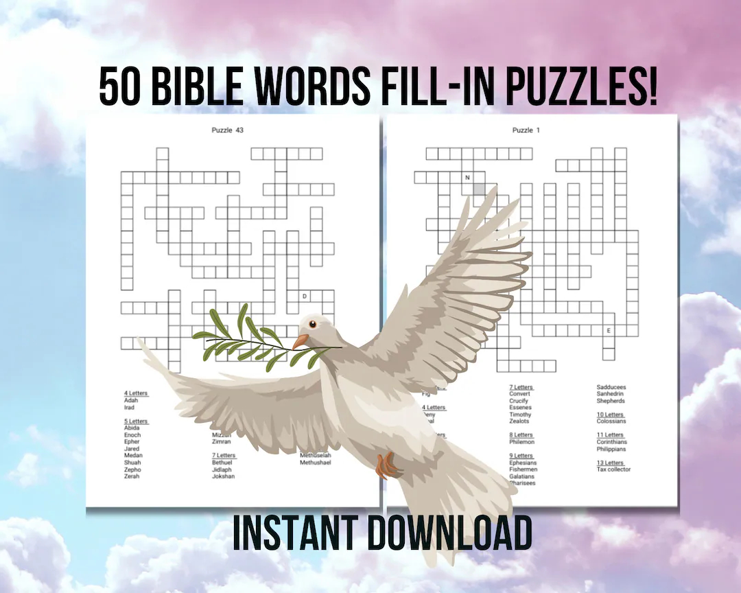 Bible Word Fill in Puzzle 50 Large Print Pages digital Download Etsy