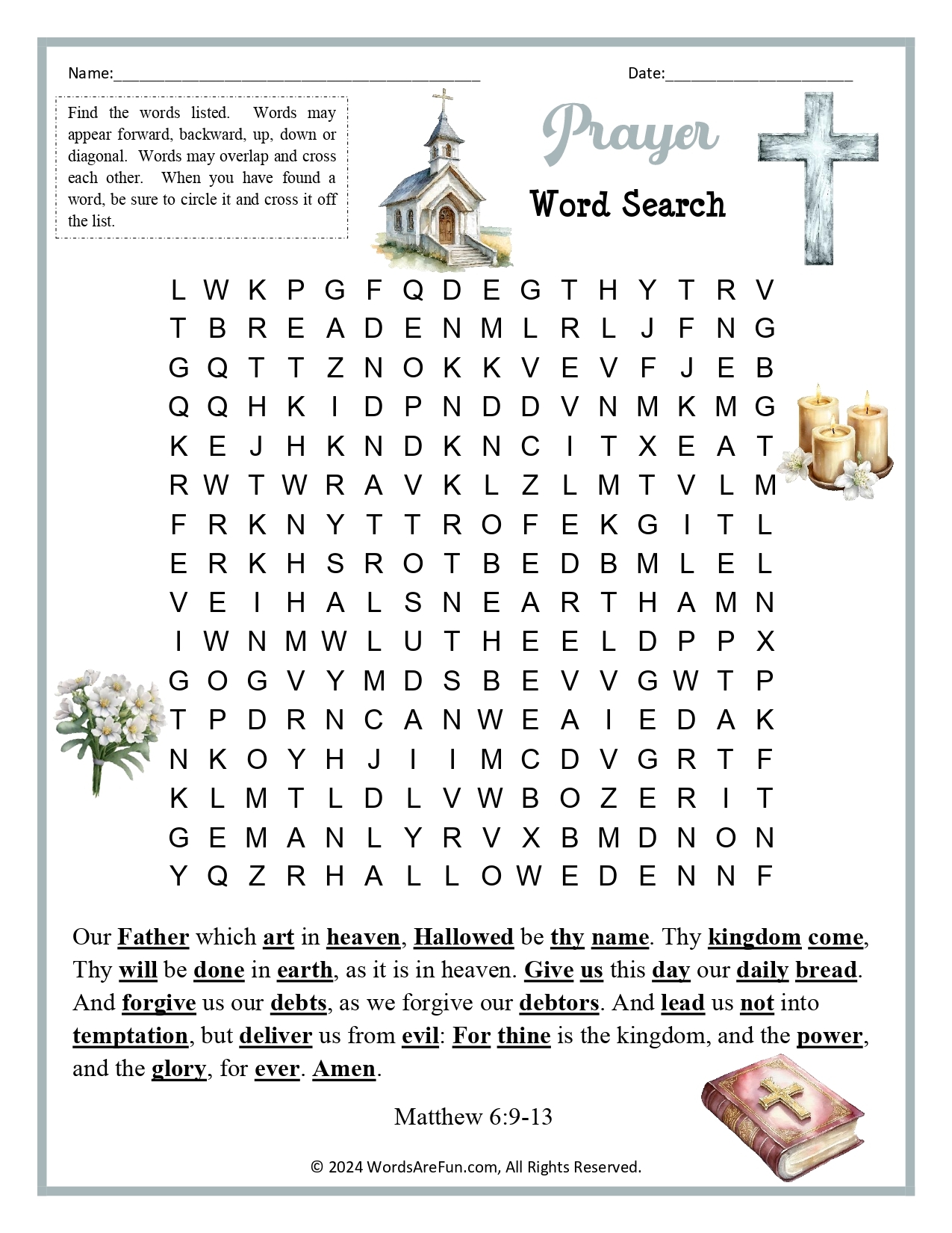 Easy Bible Word Search for Kids Printable