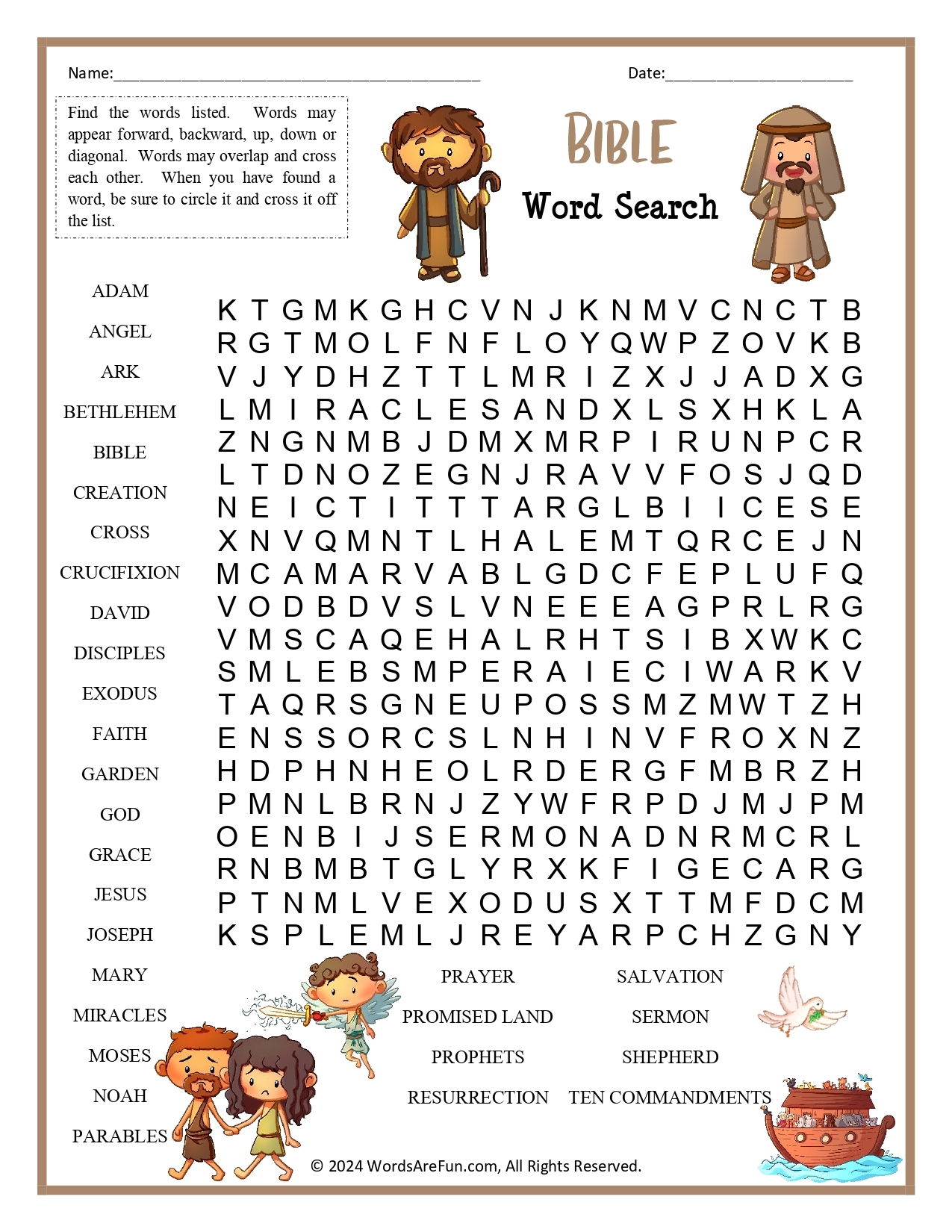 Free Printable Word Search Sheets of the Bible