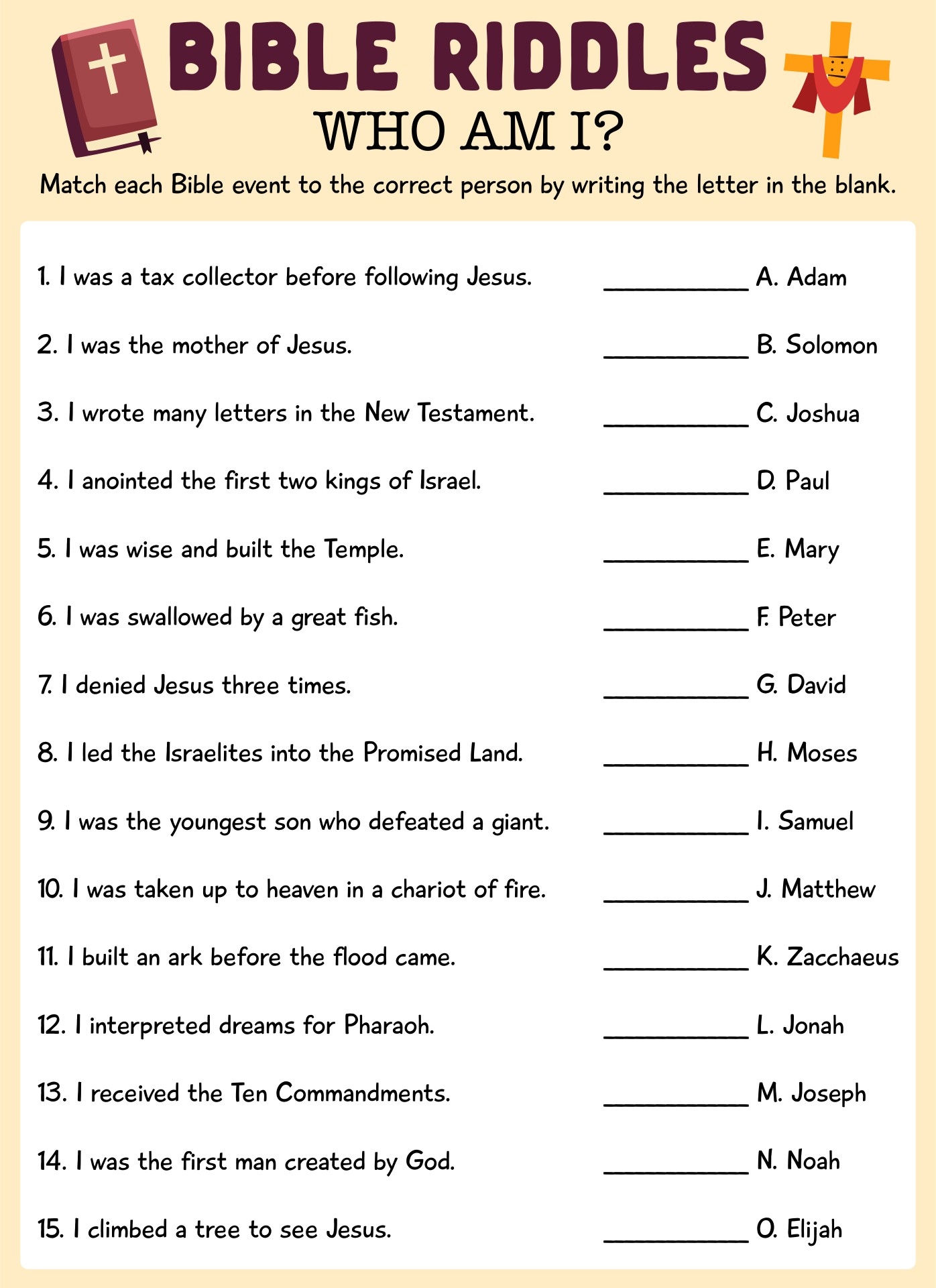 Who AM I Bible Quiz Printable