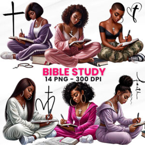 Black Girl Clipart For Prayer Journal Bible Study Journal Bible Cover Black Girl Reading Bible Study Guide African American Clipart Etsy