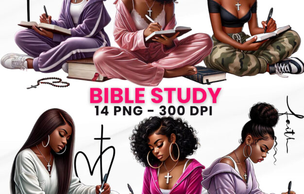 Black Girl Clipart For Prayer Journal Bible Study Journal Bible Cover Black Girl Reading Bible Study Guide African American Clipart Etsy