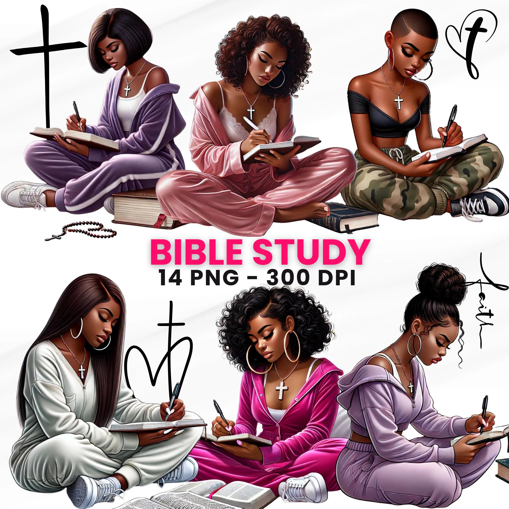 Black Girl Clipart For Prayer Journal Bible Study Journal Bible Cover Black Girl Reading Bible Study Guide African American Clipart Etsy