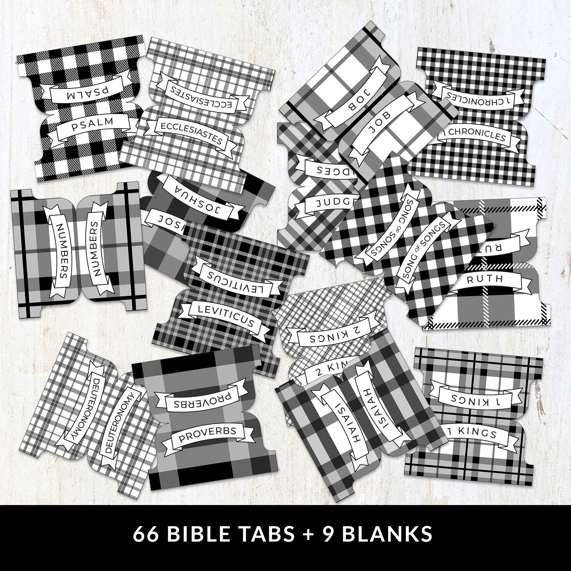 Black White Plaids Bible Tabs Mono Printable Bible Journaling Stickers Digital Files All 66 Books High Resolution Instant Download Etsy