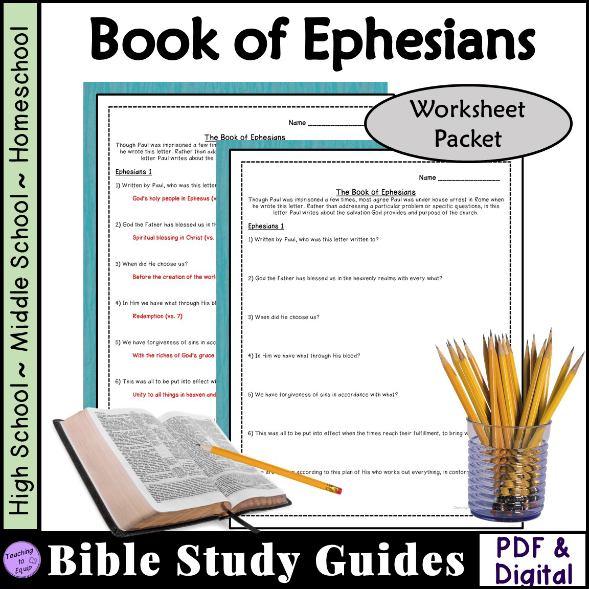 Book Of Ephesians Bible Study Questions Worksheet Packet Made By Teachers