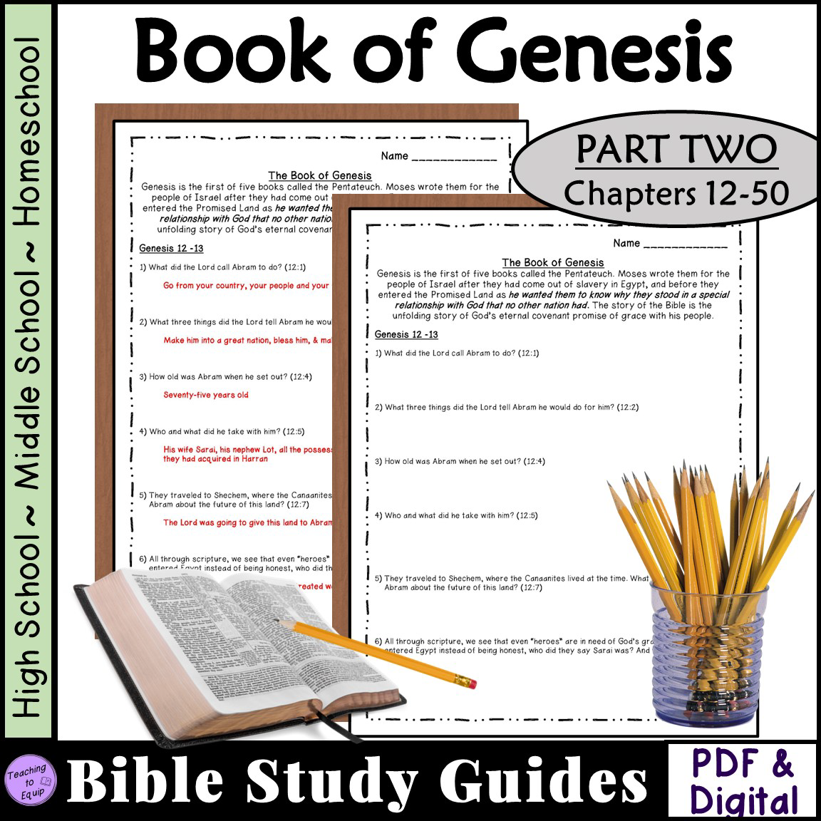 Book Of Genesis Bible Study Questions CH 12 50 Made By Teachers