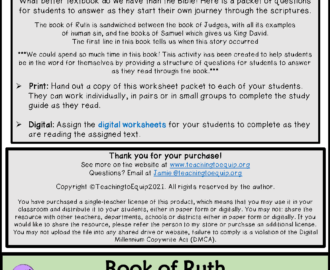 Book Of Ruth Bible Study Guide Worksheet Packet Classful