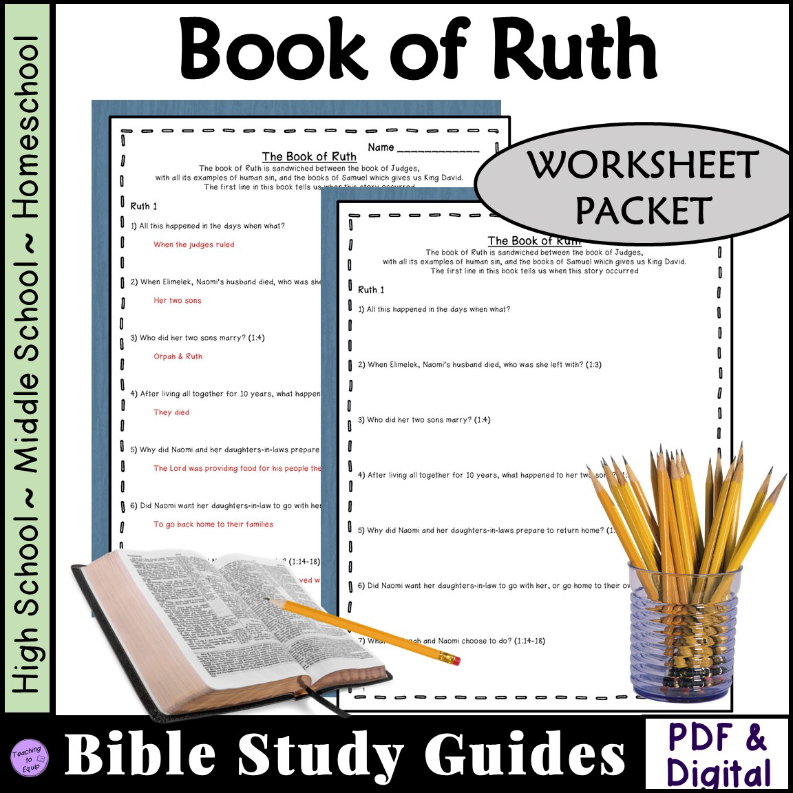 book of ruth bible study guide worksheet packet made by teachers