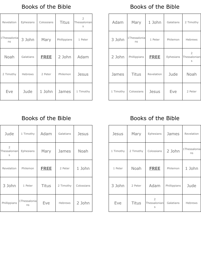 Books Of The Bible Bingo Cards WordMint