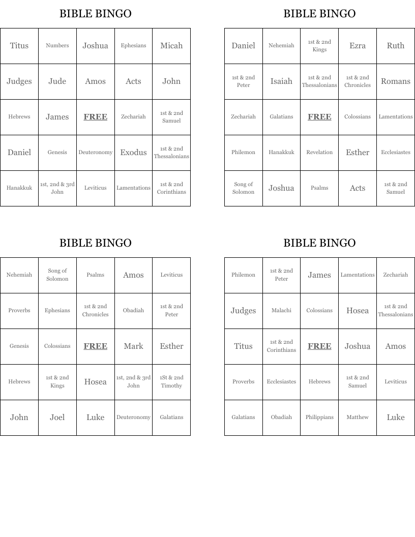 Books Of The Bible Bingo Cards WordMint