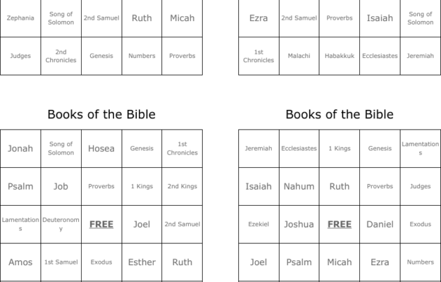 Books Of The Bible Bingo Cards WordMint