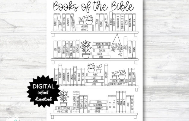 Books Of The Bible BOOK SHELF Tracker Bible Books Coloring Page Black White PRINTABLE N055 Etsy