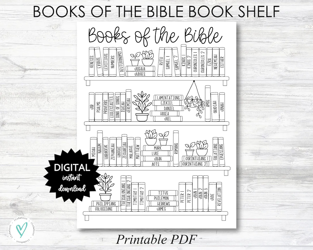 Books Of The Bible BOOK SHELF Tracker Bible Books Coloring Page Black White PRINTABLE N055 Etsy