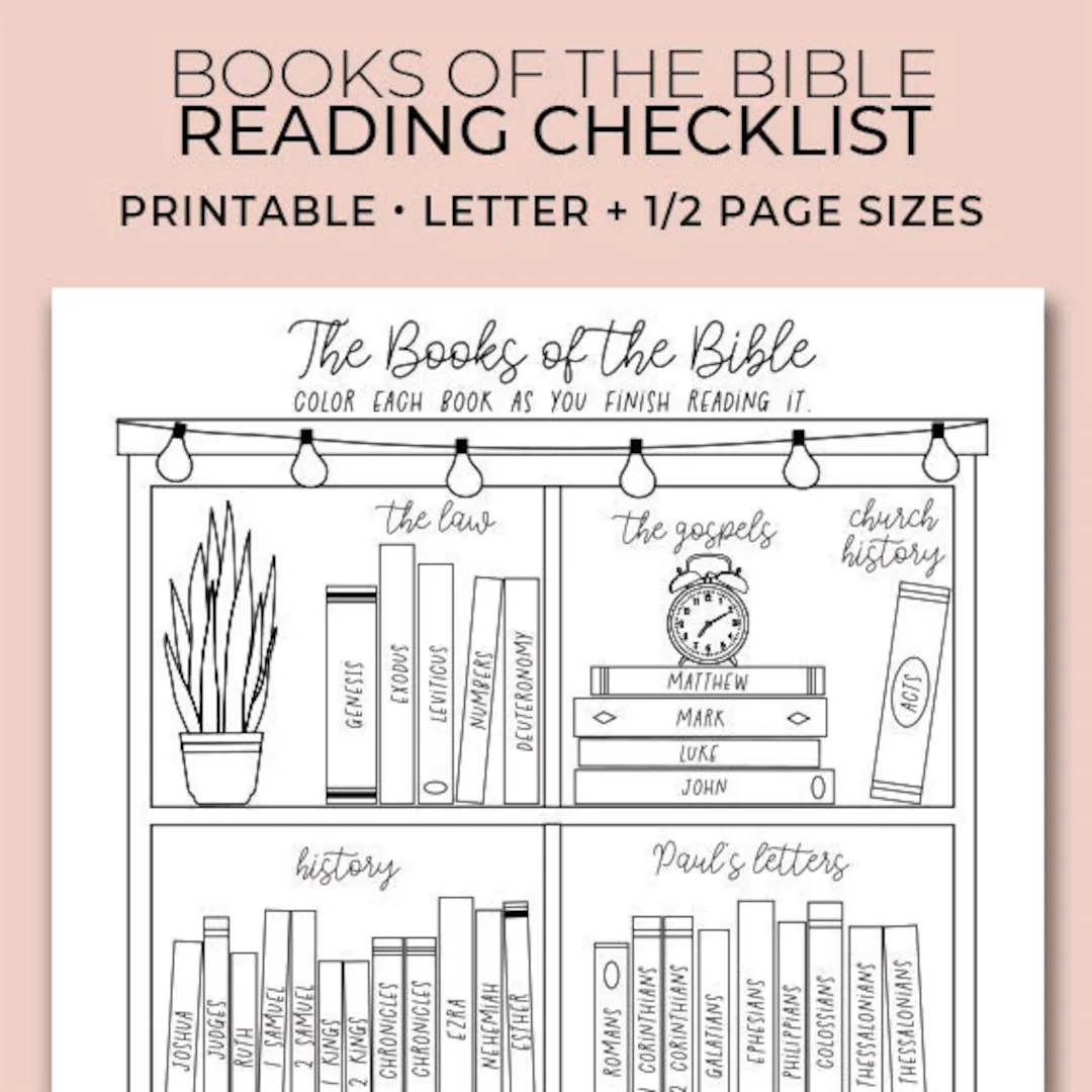 Books Of The Bible Coloring Reading Checklist Printable Portrait Tracker journal 1 2 Page Letter Sizes Included Instant Download Etsy