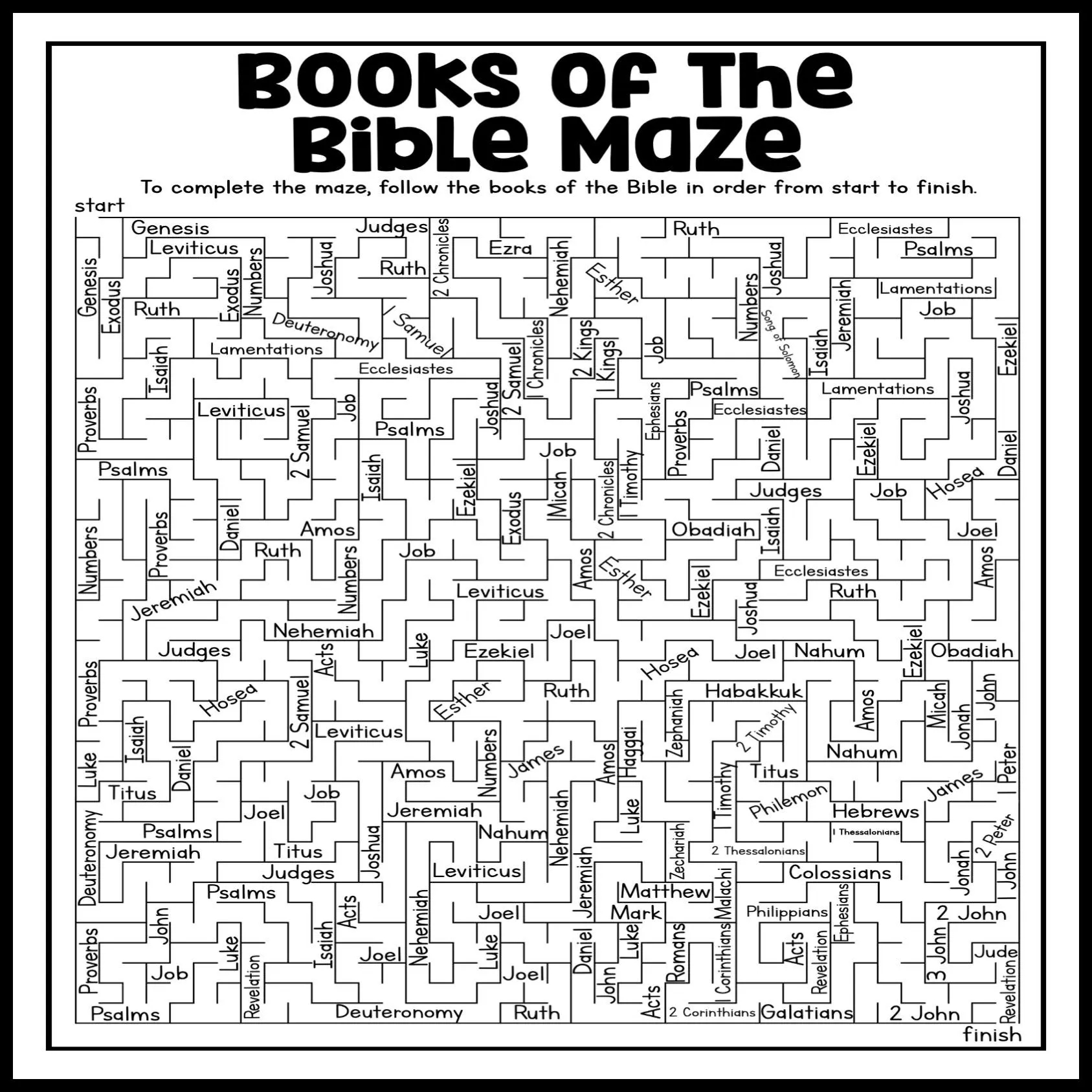 books of the bible mazes game printable church game sunday school