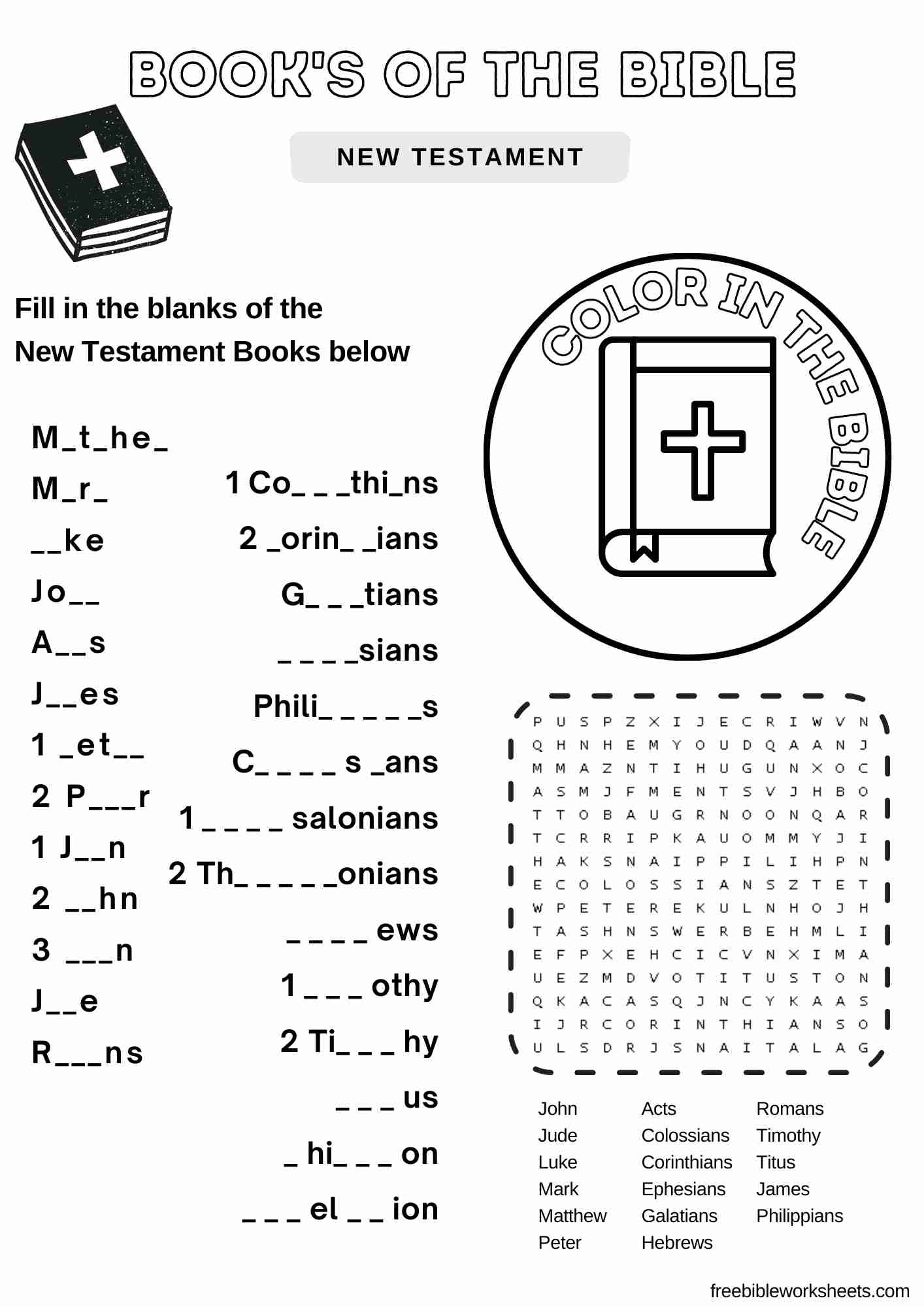 Books Of The Bible New Testament Fill In The Blank Free Bible Worksheets Library