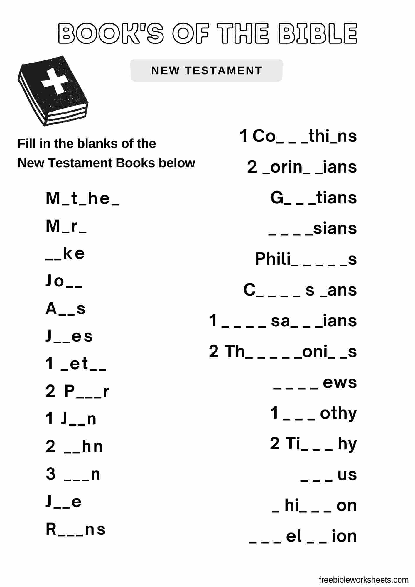 Books Of The Bible New Testament Fill In The Blank Free Bible Worksheets Library